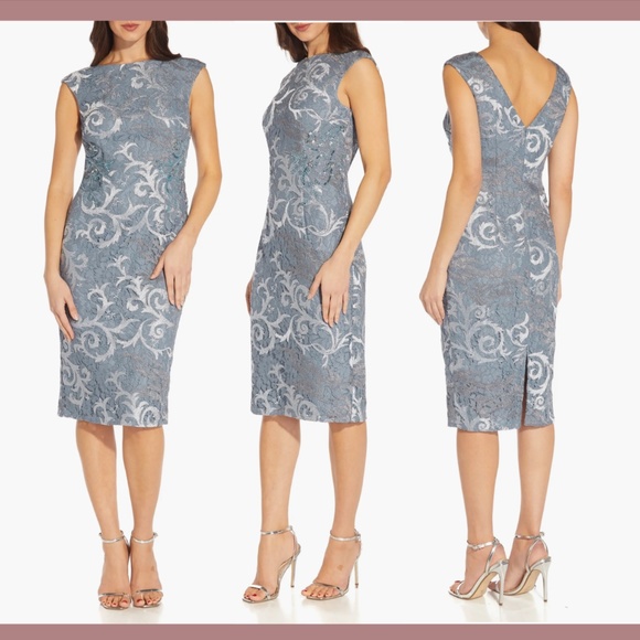 NWT $229 Adrianna‎ Papell [ 2 ] Embroidered Lace Sleeveless Dress Light Blue - Picture 1 of 15